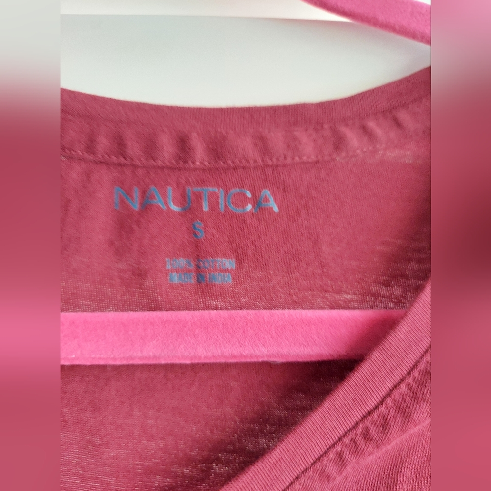 Nautica Maroon V-Neck T-Shirt | Women’s Size Small | Soft Classic Tee